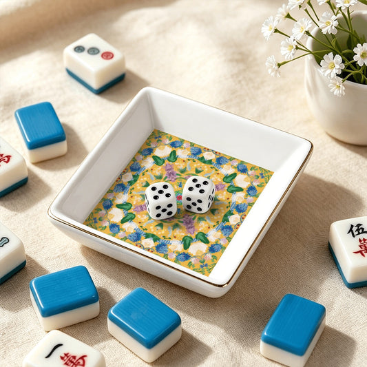 Gold Trim Dice Dish- variety of patterns